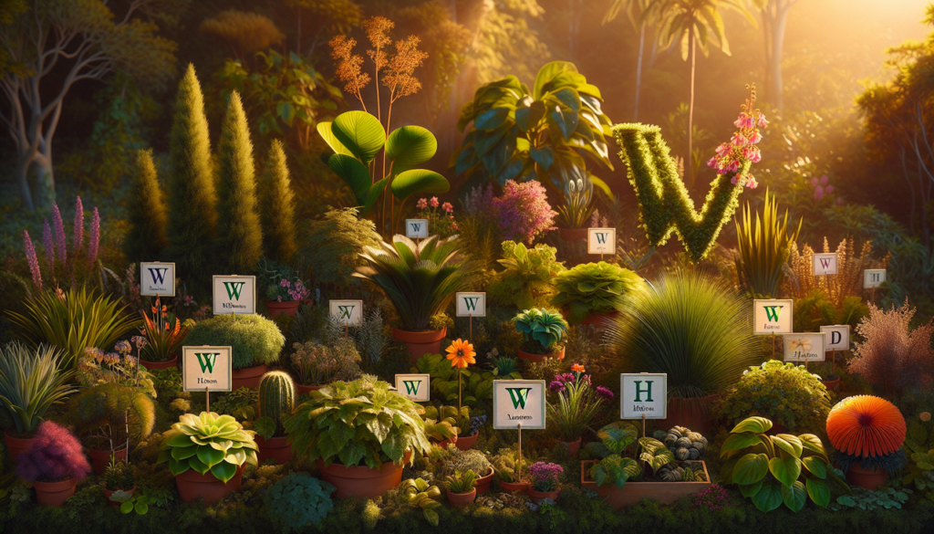 Afficher une collection luxuriante de végétaux commençant par W dans un jardin botanique.