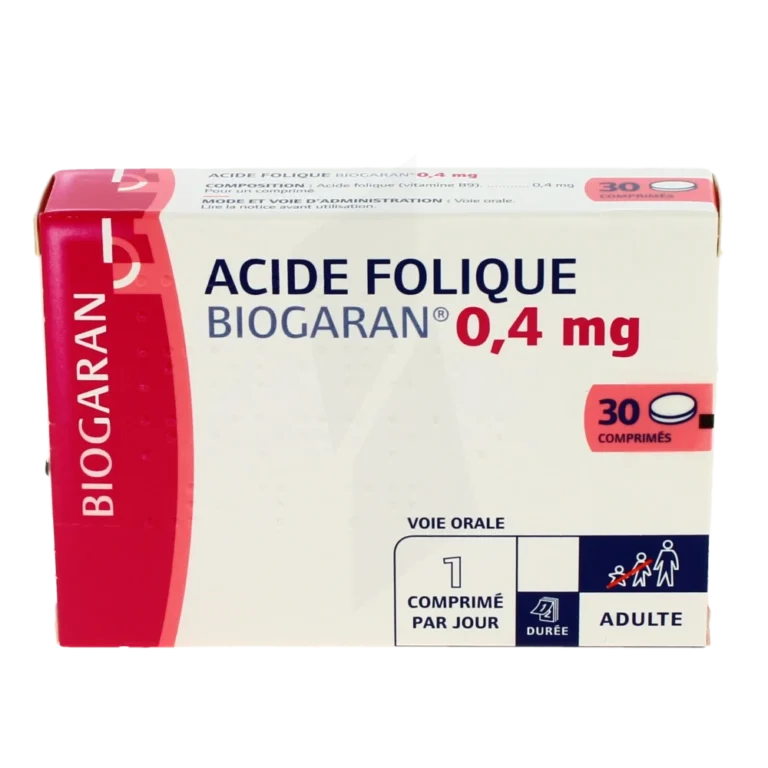 Boîte de comprimés Acide Folique Biogaran 0.4 mg disponible sans ordonnance