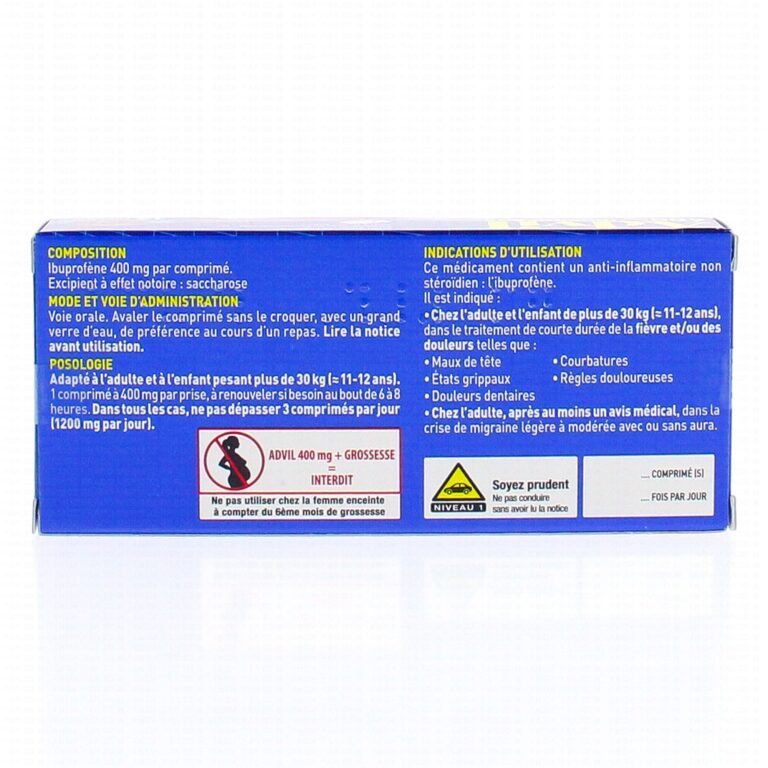 Boîte d'Advil 400 mg vendue sans ordonnance en pharmacie