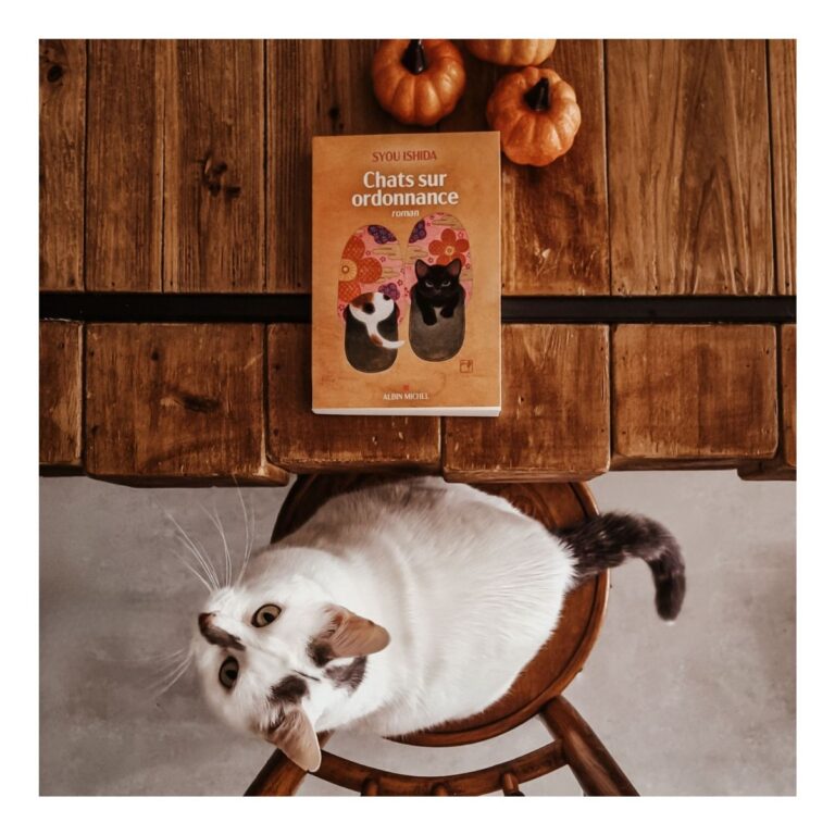 Couverture du roman graphique Chats sur ordonnance de Syou Ishida avec un chat réconfortant mis à l'honneur