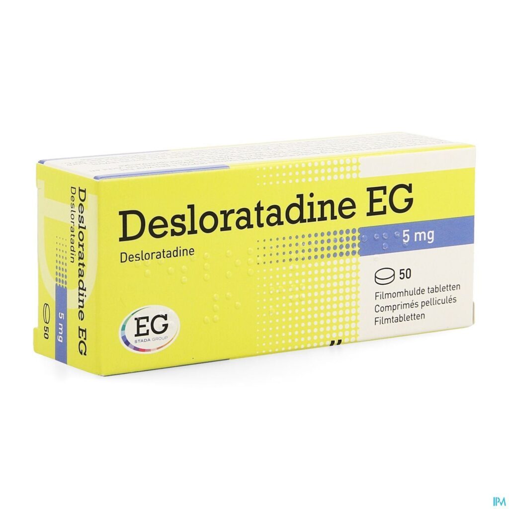 Boîte de comprimés Desloratadine EG 5 mg utilisée pour soulager les allergies sans ordonnance