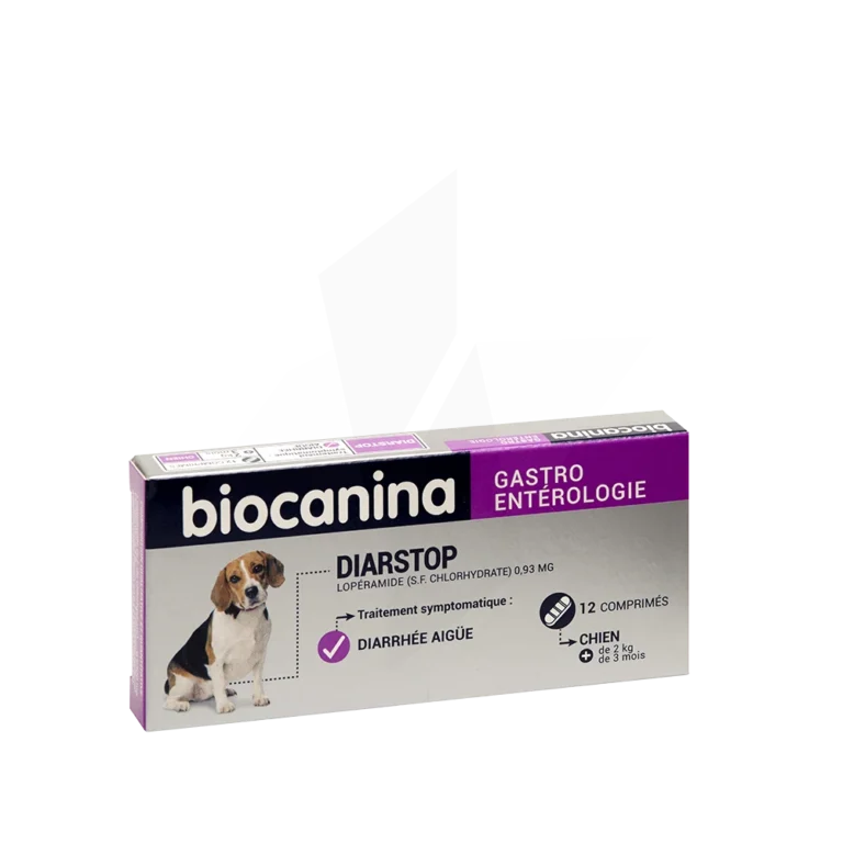 Boîte de comprimés Diarstop Biocanina, médicament sans ordonnance pour diarrhée du chien