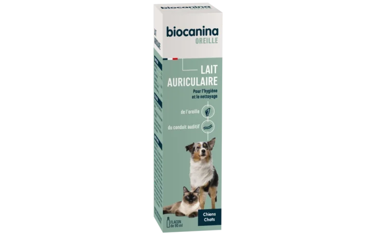 Flacon de lait auriculaire pour soigner l’otite du chien sans ordonnance