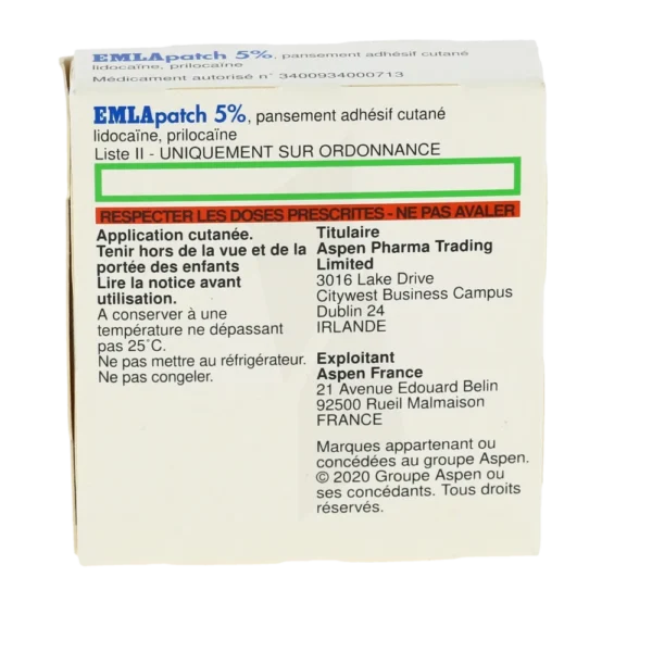 Patch Emla 5% vendu en pharmacie sans ordonnance